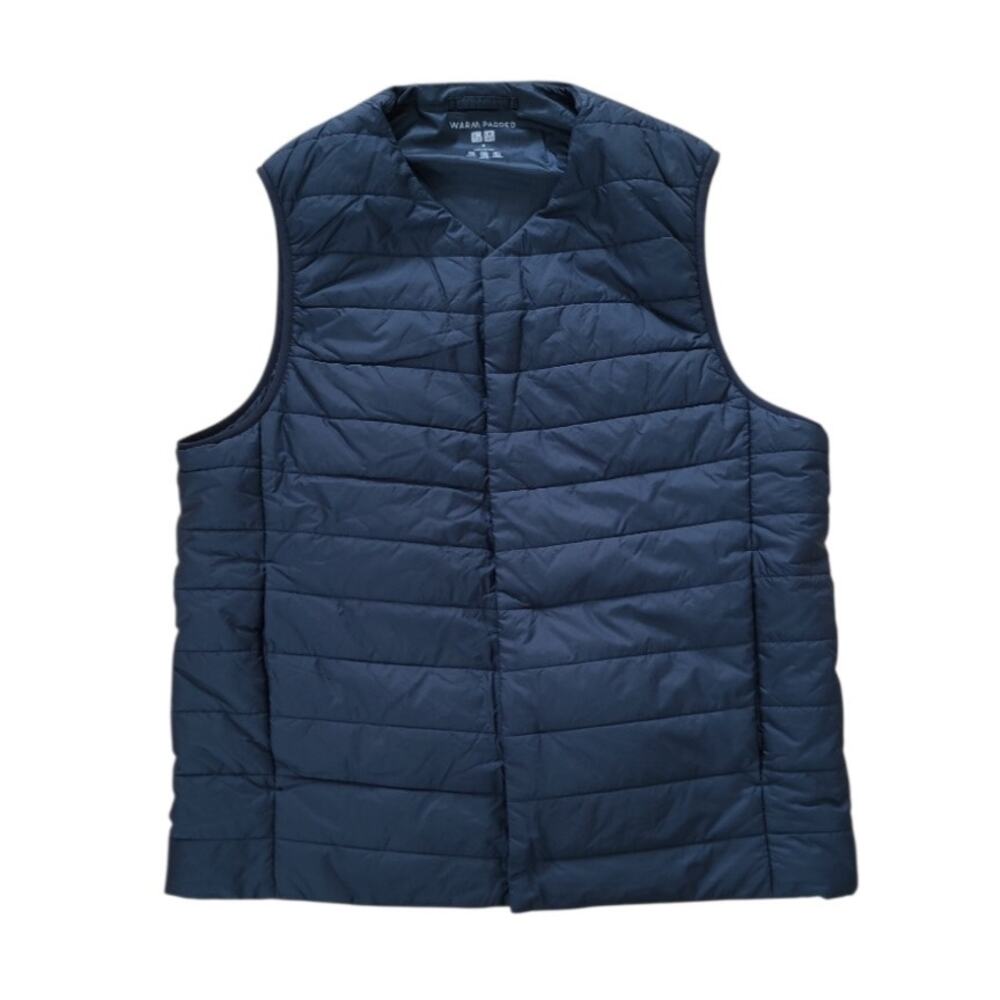 Uniqlo Men's Warm Padded Quilted Puffer Vest Packable Layering Blue M EUC
